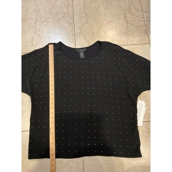 Calvin Klein Crop Top Women's S Black Short Sleeve Polka Dot Round Neck Pullover - Picture 3 of 5